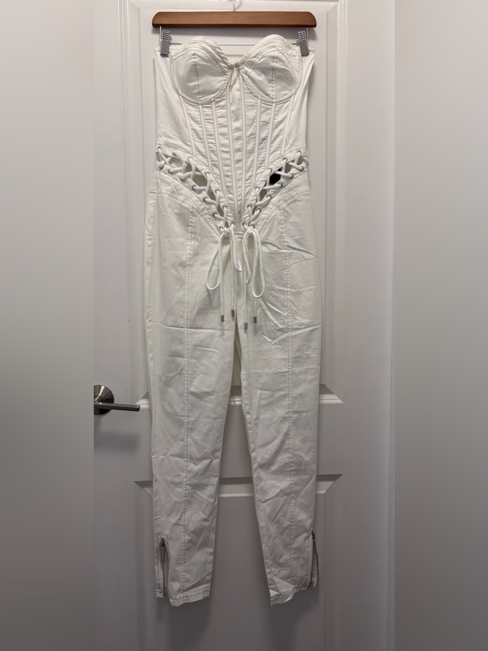 PrettyLittle Thing Shape White Rope Detail Lace Up Corset Detail Jumpsuit